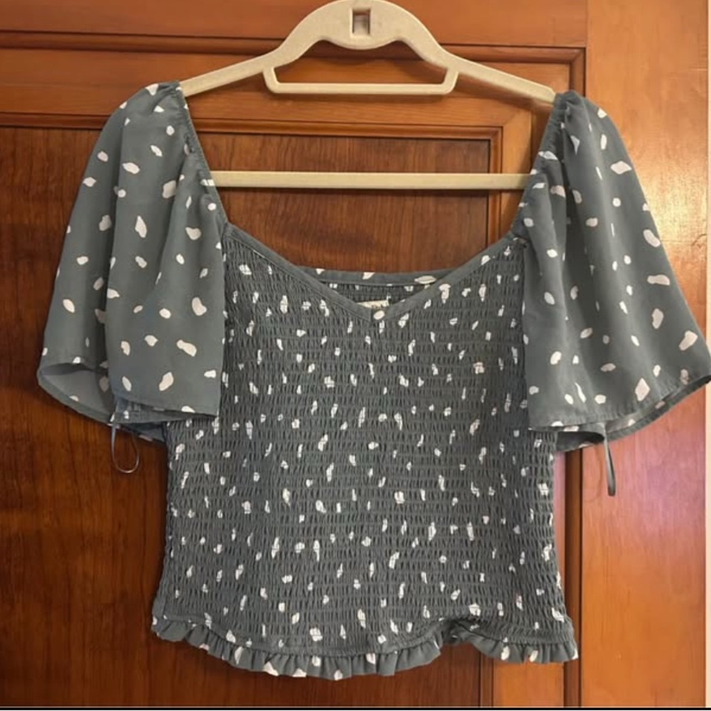 Abercrombie & Fitch Polka Dot Smocked Blue Top